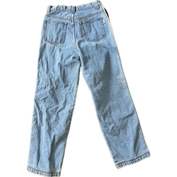 Vintage Revolt Jeans Faux Leather Trip 1990s Racing Stripe Red Sz 9 Denim Light - Picture 6 of 7